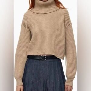Babaton Guell Sweater Merino Wool Turtle Neck Large Camel Brown